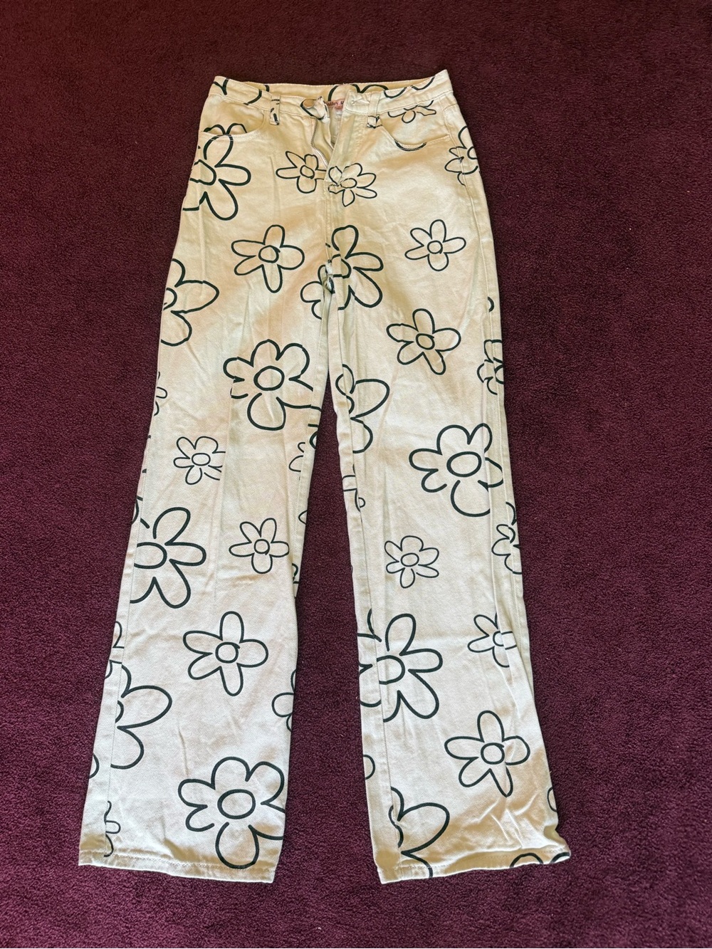 Bailey rose cream and black flower jeans